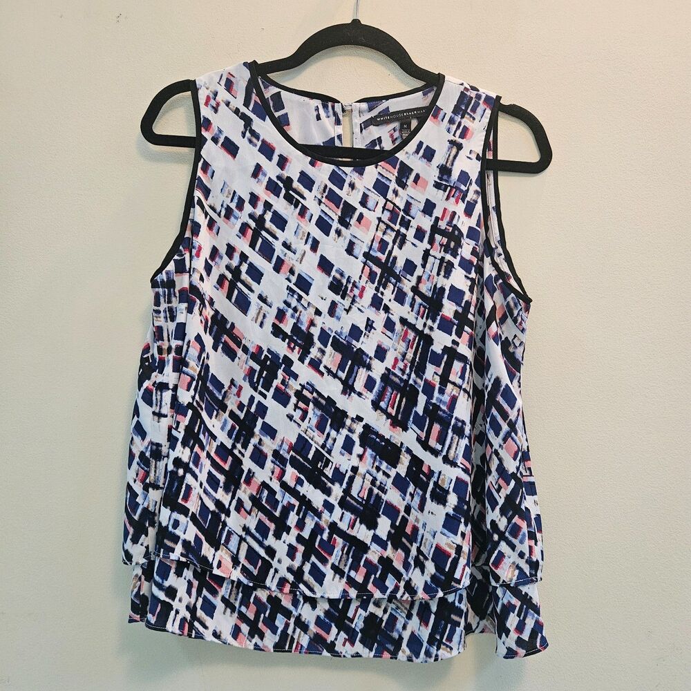 White House Black Market Top Blouse Women Sz M Geometric Layers Career Office